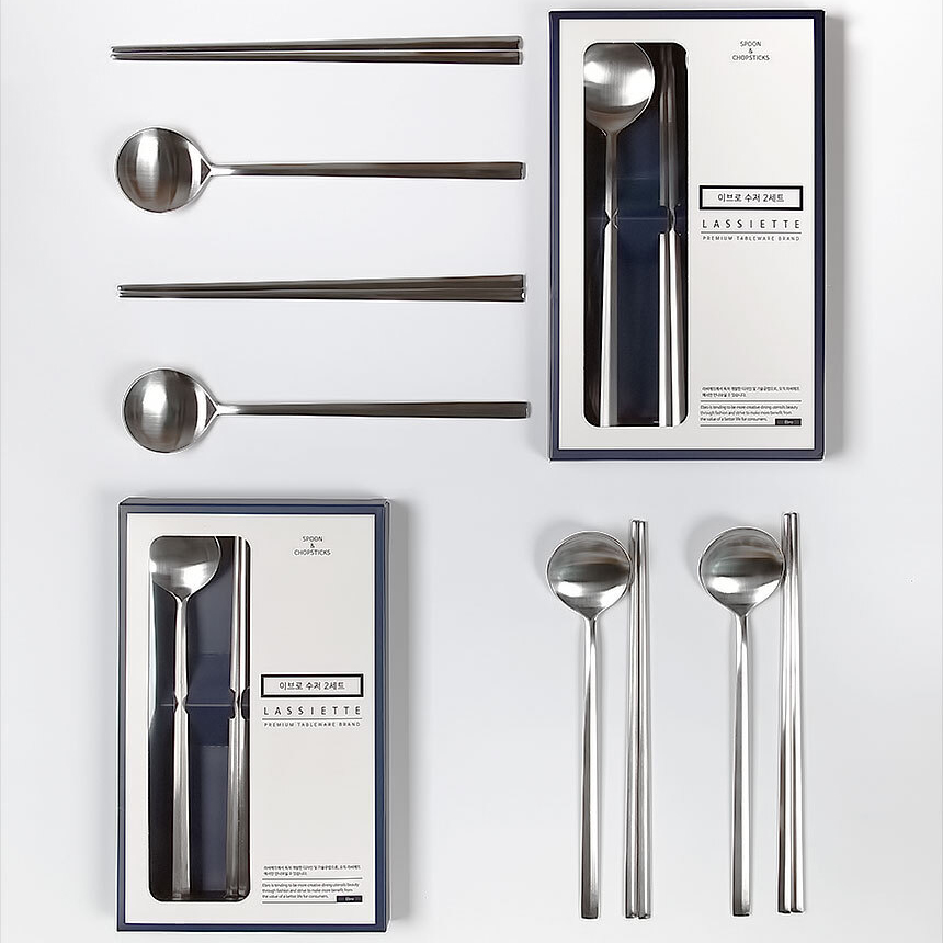 스텐 수저세트 이브로 한식 부부 2인 (수저2개+젓가락2개)
