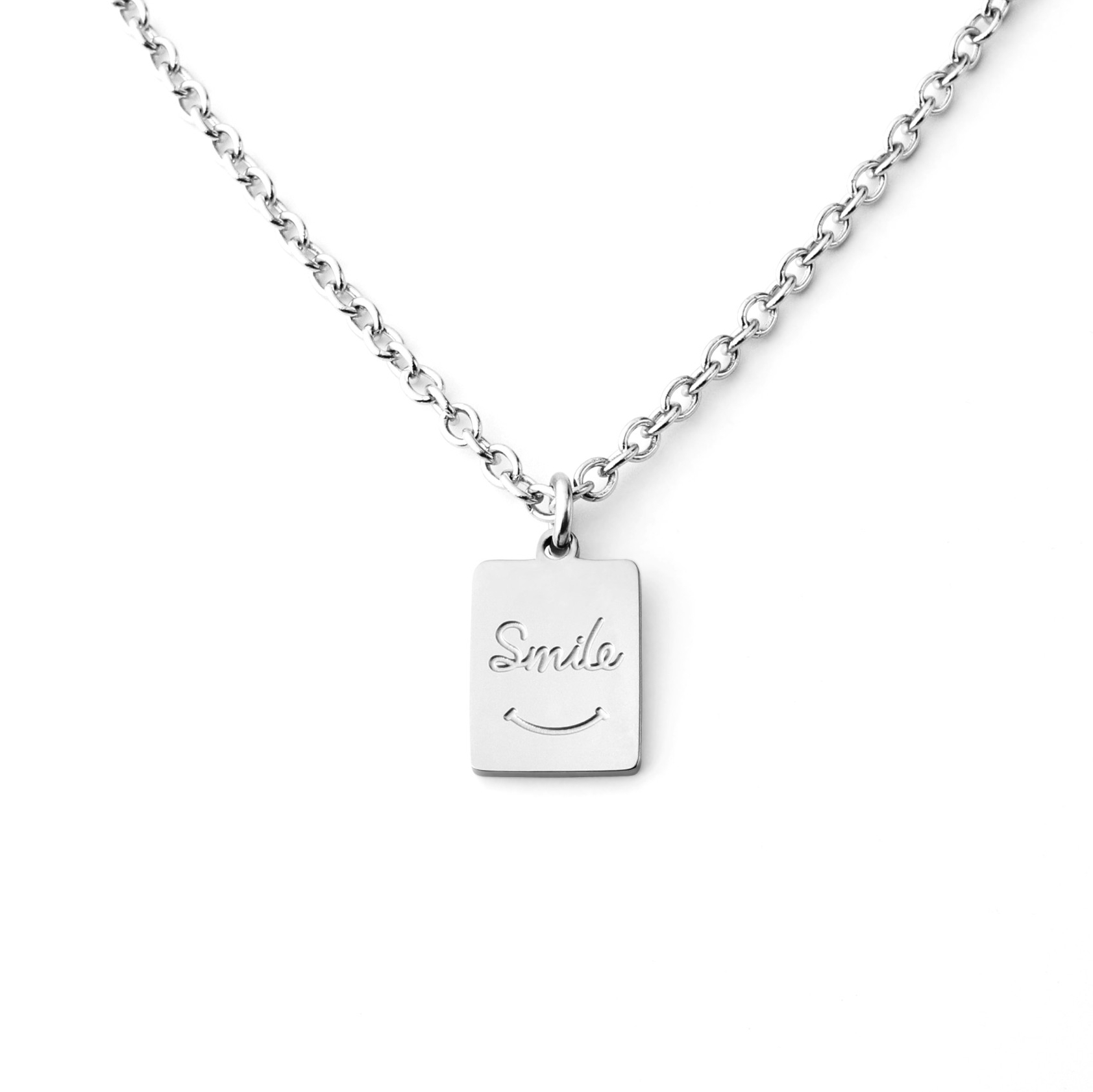 스마일 스퀘어 써지컬스틸 미아방지 목걸이 유아 아기 어린이