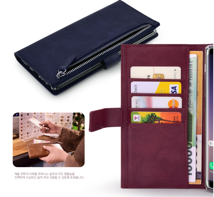 갤럭시A34 5G 지퍼 다이어리 핸드폰 지갑 핸드백 케이스 - 상세 이미지 5