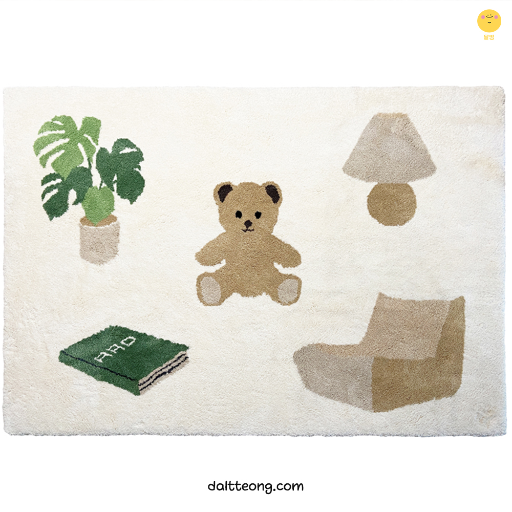 달떵 귀여운 곰돌이 거실 침대 러그 아기방 카페트 극세사 침실 인테리어 120x180 - 상세 이미지 2