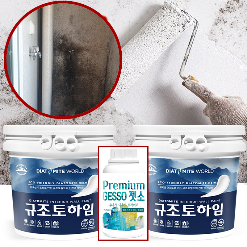 곰팡이 심한곳 이 조합으로 시공 젯소 세트 규조토하임 페인트10kg 몰탈 결로방지 베란다 - 상품 이미지