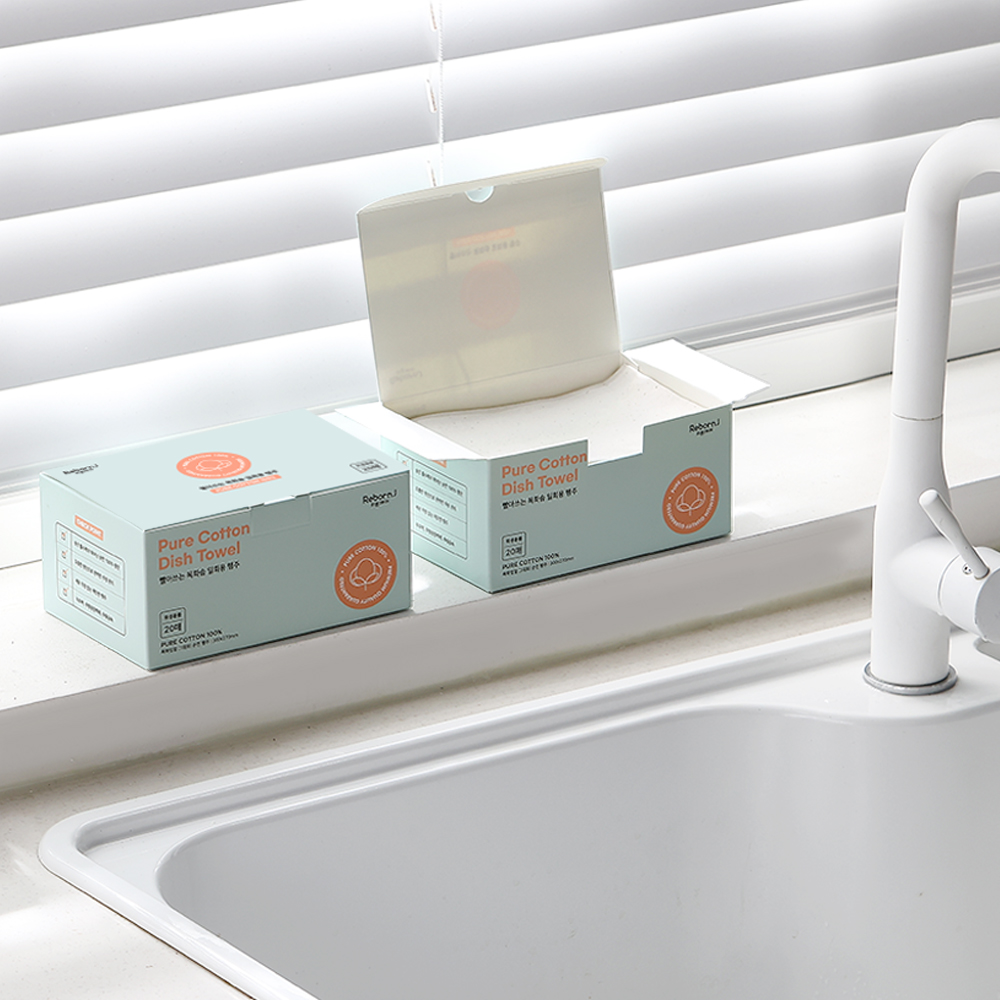빨아쓰는 무표백 목화솜 주방 일회용 행주 20매 2개, 30cm, 화이트