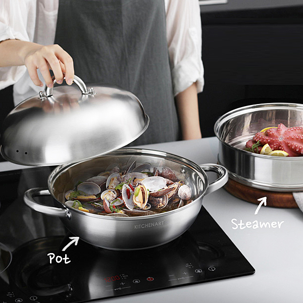키친아트 인덕션 찜냄비 찜기 찜솥 2단 인덕션용 더블돔웍 - 상세 이미지 2