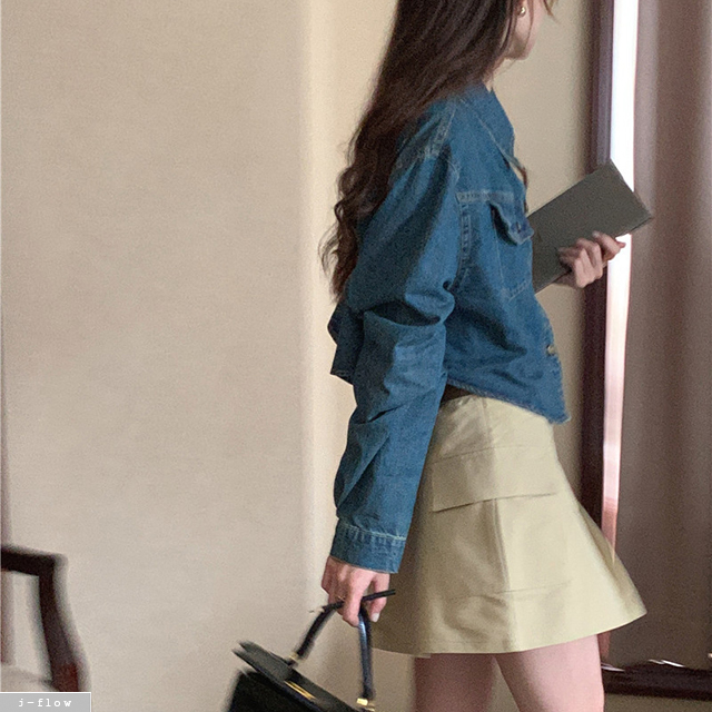 더비 워싱 데님 빈티지 카라 자켓 셔츠 (진청) 가을 봄 크롭 루즈핏 포켓 제이플로우 이미지 7
