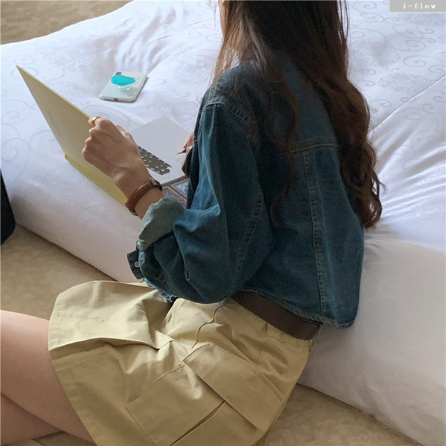 더비 워싱 데님 빈티지 카라 자켓 셔츠 (진청) 가을 봄 크롭 루즈핏 포켓 제이플로우 - 상세 이미지 2