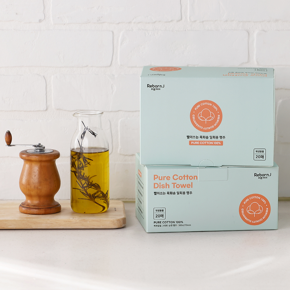 빨아쓰는 무표백 목화솜 주방 일회용 행주 20매 2개, 30cm, 화이트