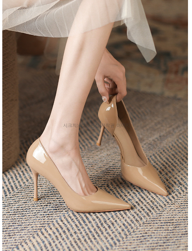 라페론 9cm 스틸레토 사이드오픈 에나멜 하이힐 구두 3color 상세 이미지 9