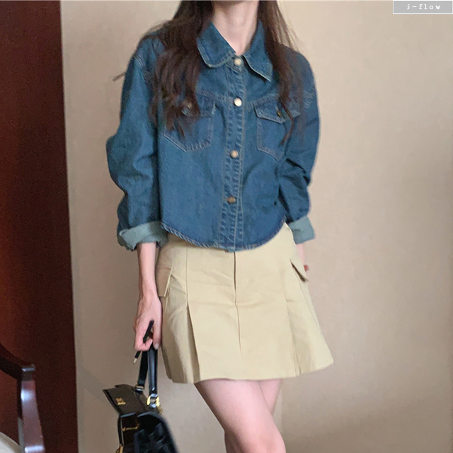 더비 워싱 데님 빈티지 카라 자켓 셔츠 (진청) 가을 봄 크롭 루즈핏 포켓 제이플로우 - 상세 이미지 3