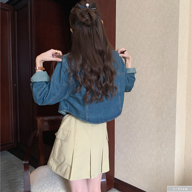 더비 워싱 데님 빈티지 카라 자켓 셔츠 (진청) 가을 봄 크롭 루즈핏 포켓 제이플로우 이미지 8