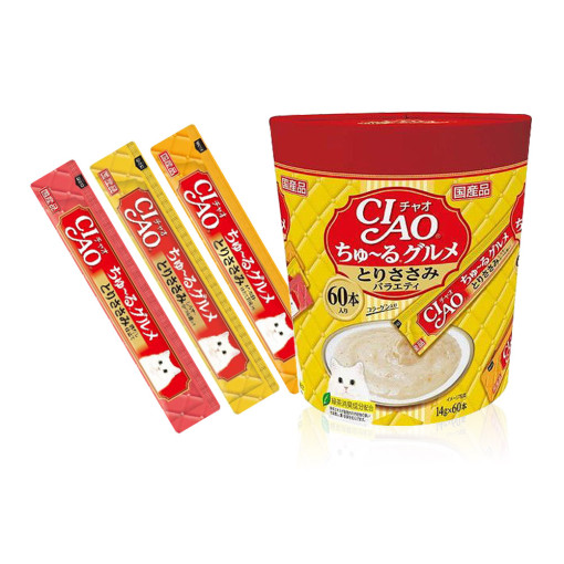 [최신생산] 이나바 챠오츄르 구루메 버라이어티 60P 고양이 츄르간식 닭가슴살, 840g, 1개