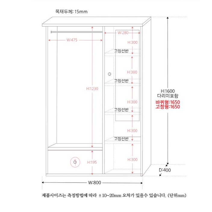 소형 옷장 미니 장농 좁은 방 원룸 학생 작은 옷장 - 상세 이미지 4
