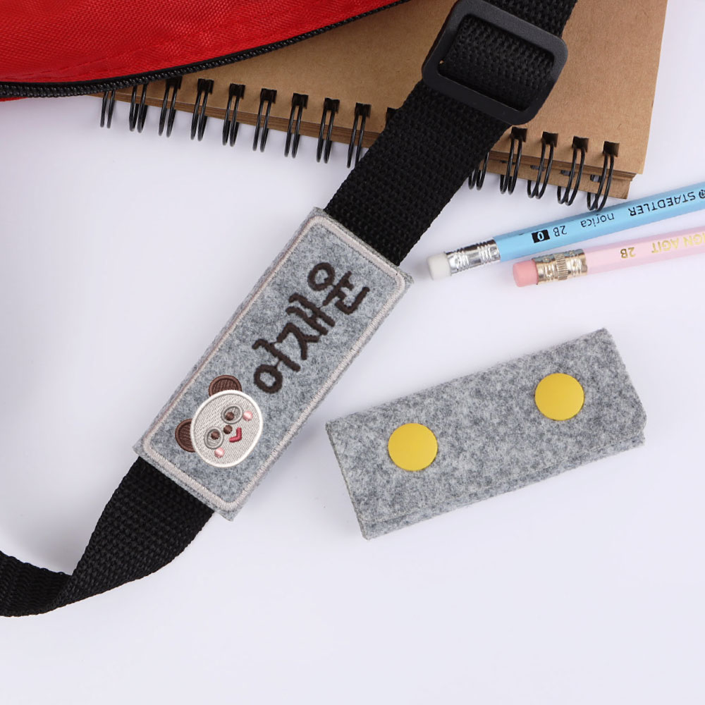 [주문제작]펠트자수 가방네임택킨더페이스 고양이 핑크