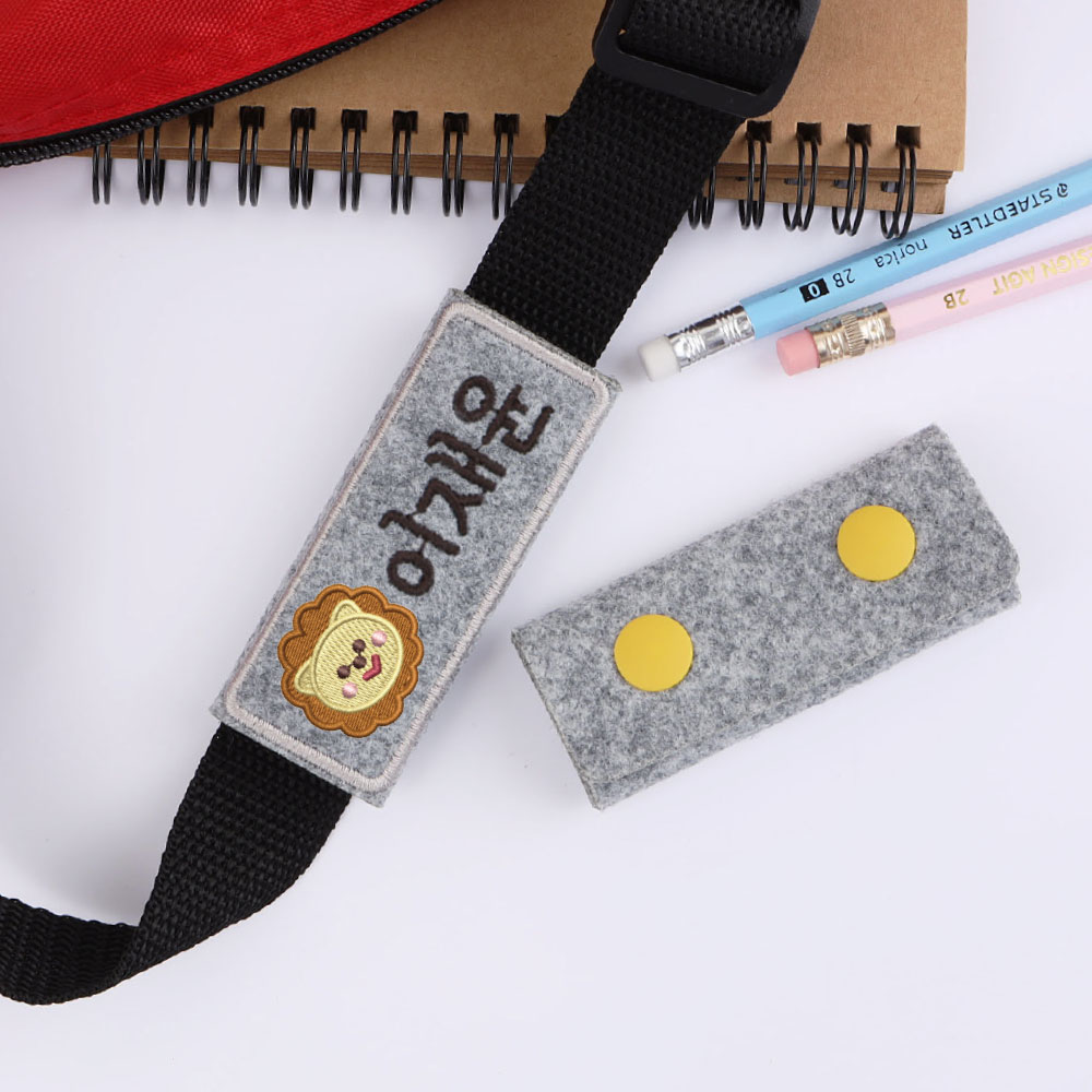 [주문제작]펠트자수 가방네임택킨더페이스 고양이 핑크