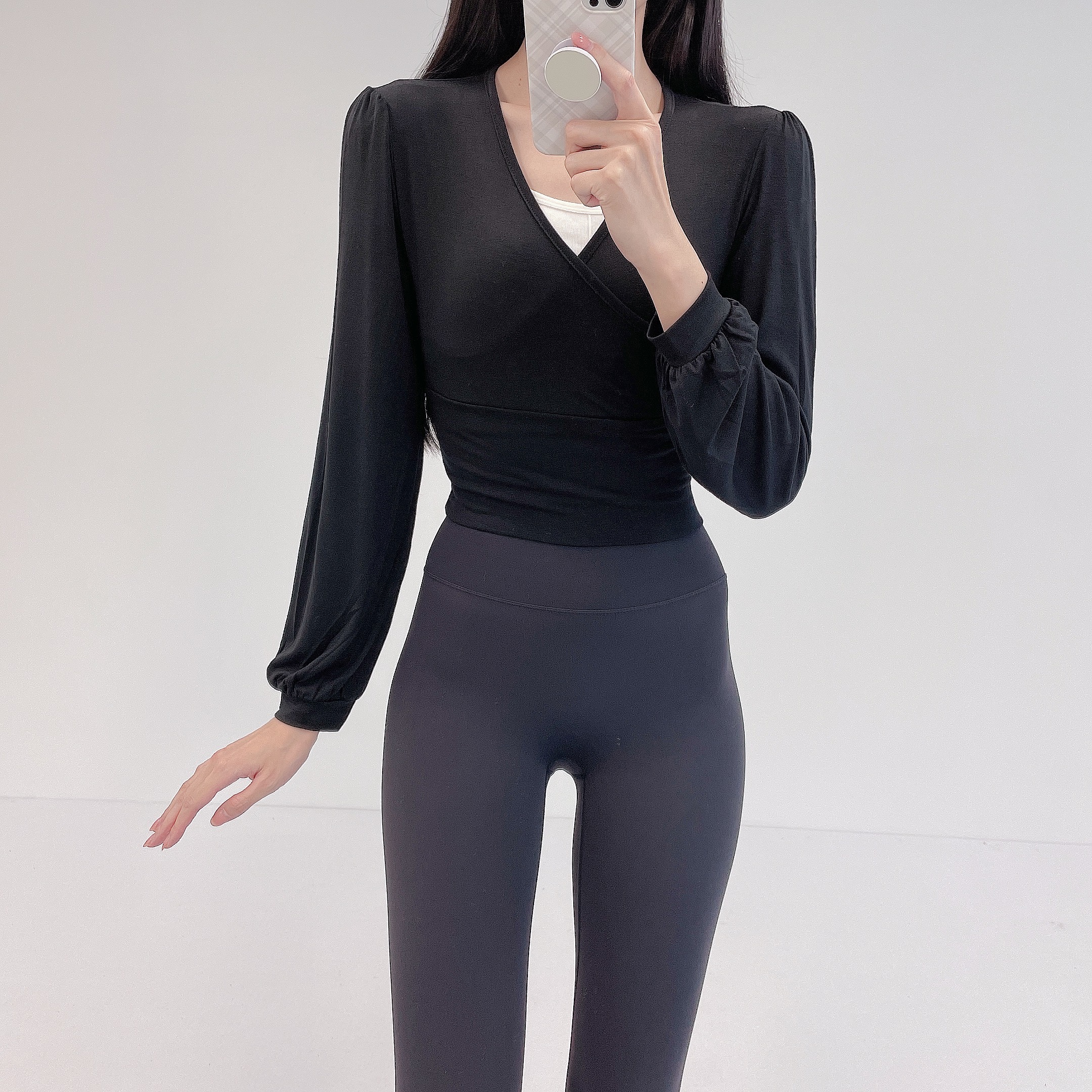 로라벨 니즈 필라테스복 여성 요가복 필라테스 요가 상의 티셔츠 커버업 운동복 긴팔 크롭 - 상세 이미지 4