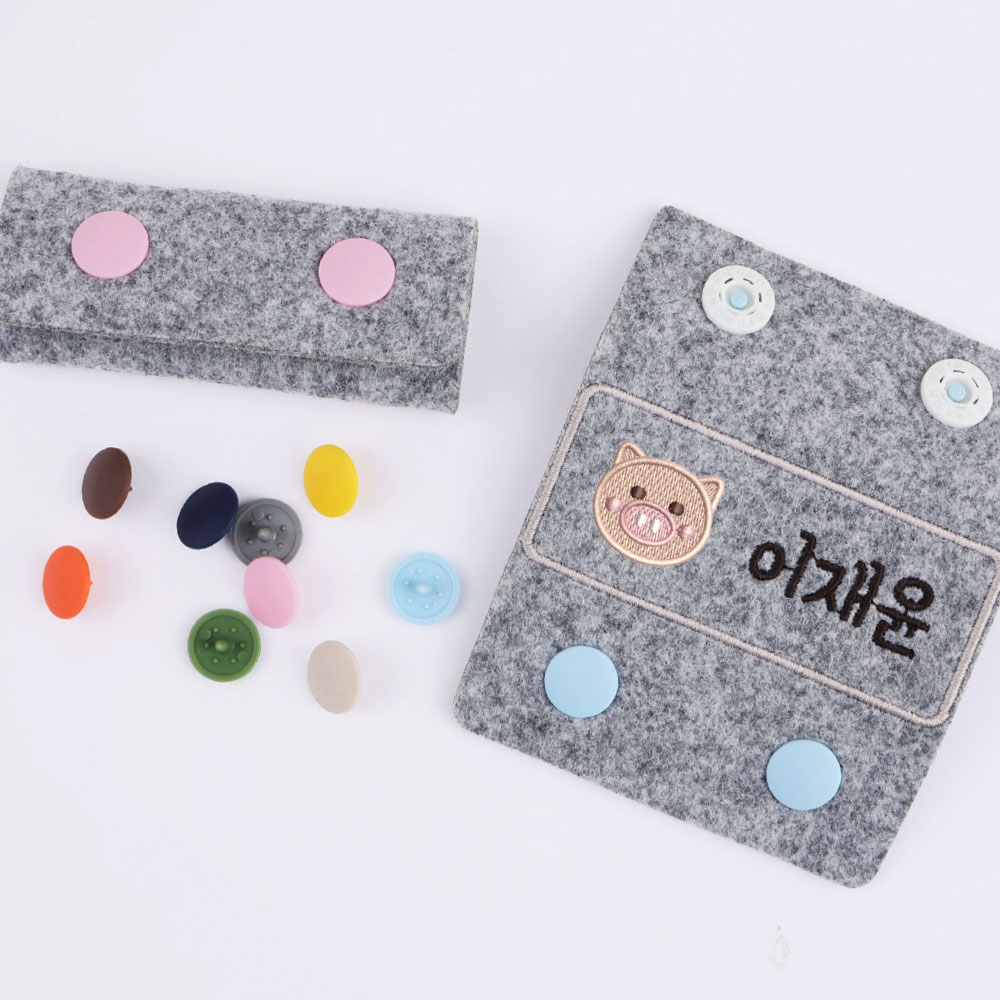 [주문제작]펠트자수 가방네임택킨더페이스 고양이 핑크