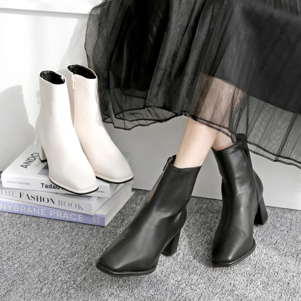 발편한 여성 빅사이즈 스퀘어 미들굽 앵클부츠 6cm
