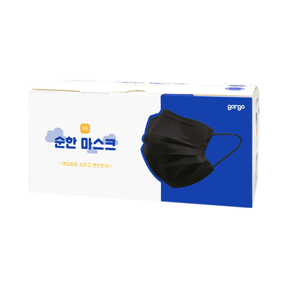 고르고 순한 숨쉬기편한 비말 차단 일회용 덴탈 컬러 마스크 블랙 50매