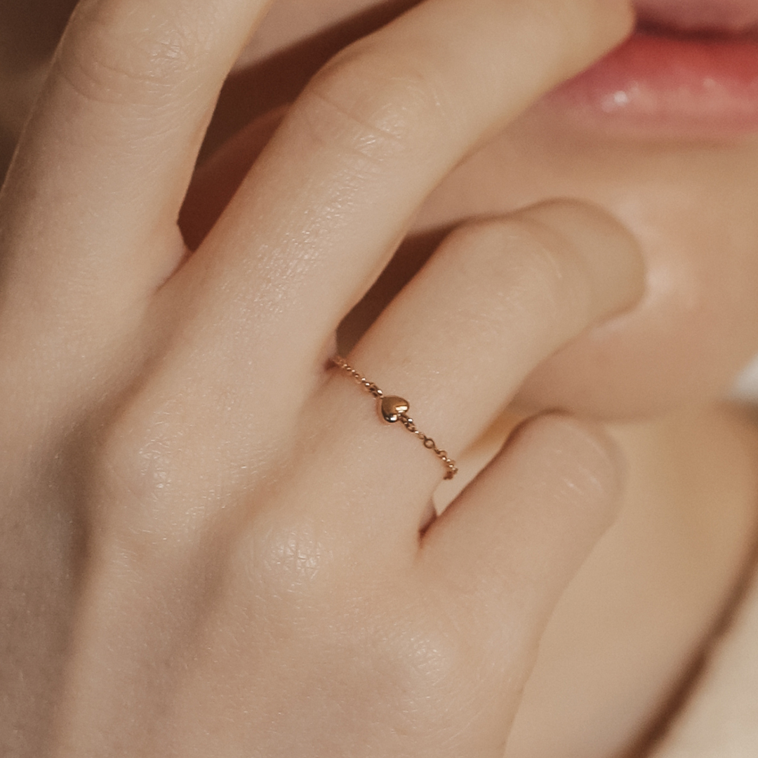 드메르코 14K 통통하트 심볼 체인반지 - 03 실 레이어드 애끼반지