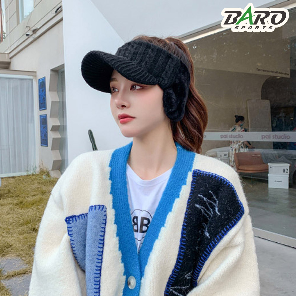 겨울 여성 방한 골프모자 니트 퍼 귀도리 썬캡 귀마개 모자 - 상세 이미지 3