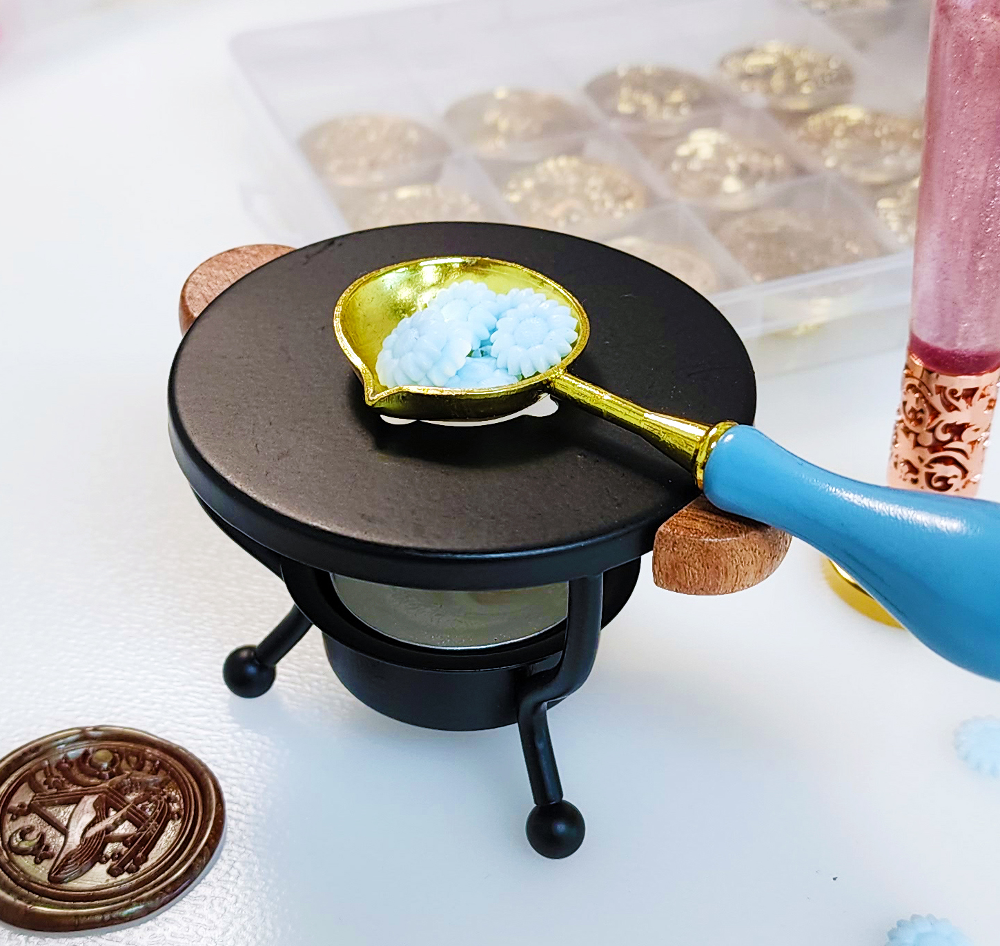 실링왁스 받침대 우드 블랙 메탈 받침대 거치대 씰링 스탬프