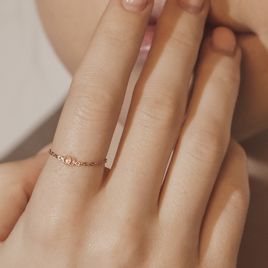 드메르코 14K 더블라운드 심볼 체인반지 - 11 금 실 우정 검지 반지