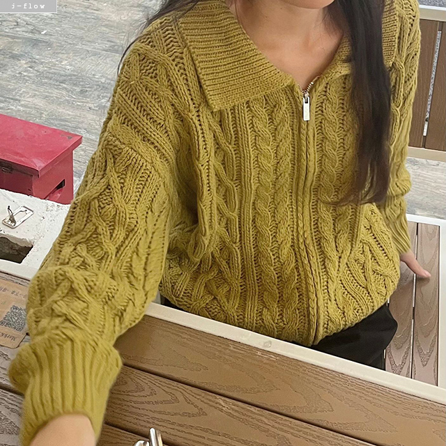 다올 꽈배기 루즈핏 집업 카라 울니트 4col 겨울 봄 케이블 오버핏 벌룬 데일리 제이플로우 이미지 3