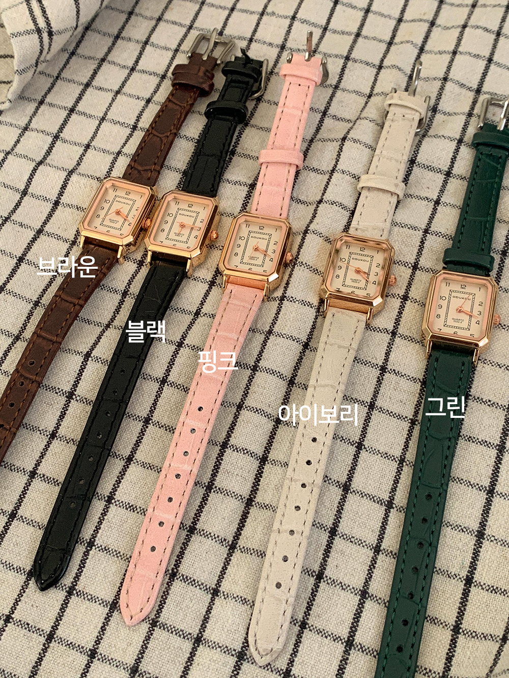 5color 컬러 골드 사각 스퀘어 여자 가죽 시계 상세 이미지 3