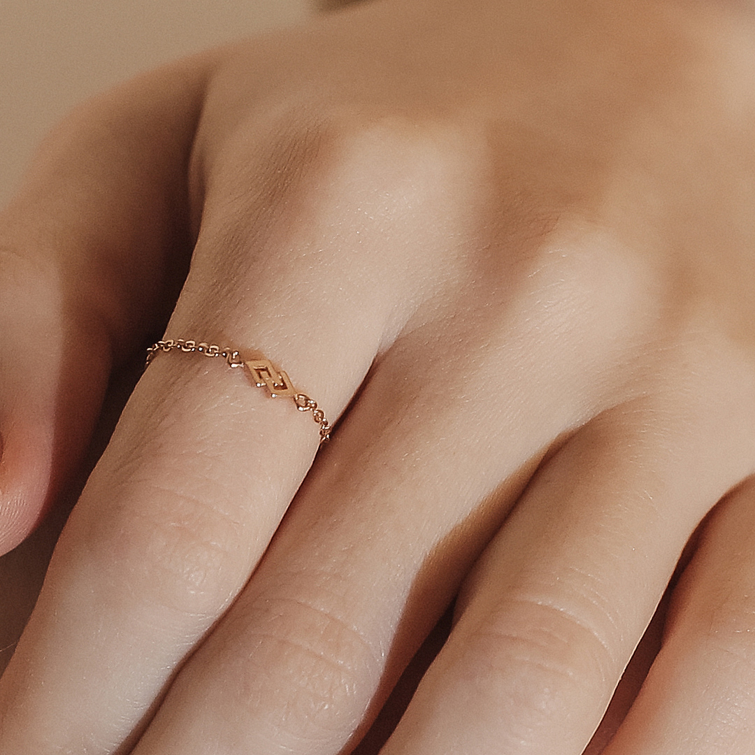 드메르코 14K 더블롬버스 심볼 체인반지 - 10 금 실 레이어드 애끼 반지