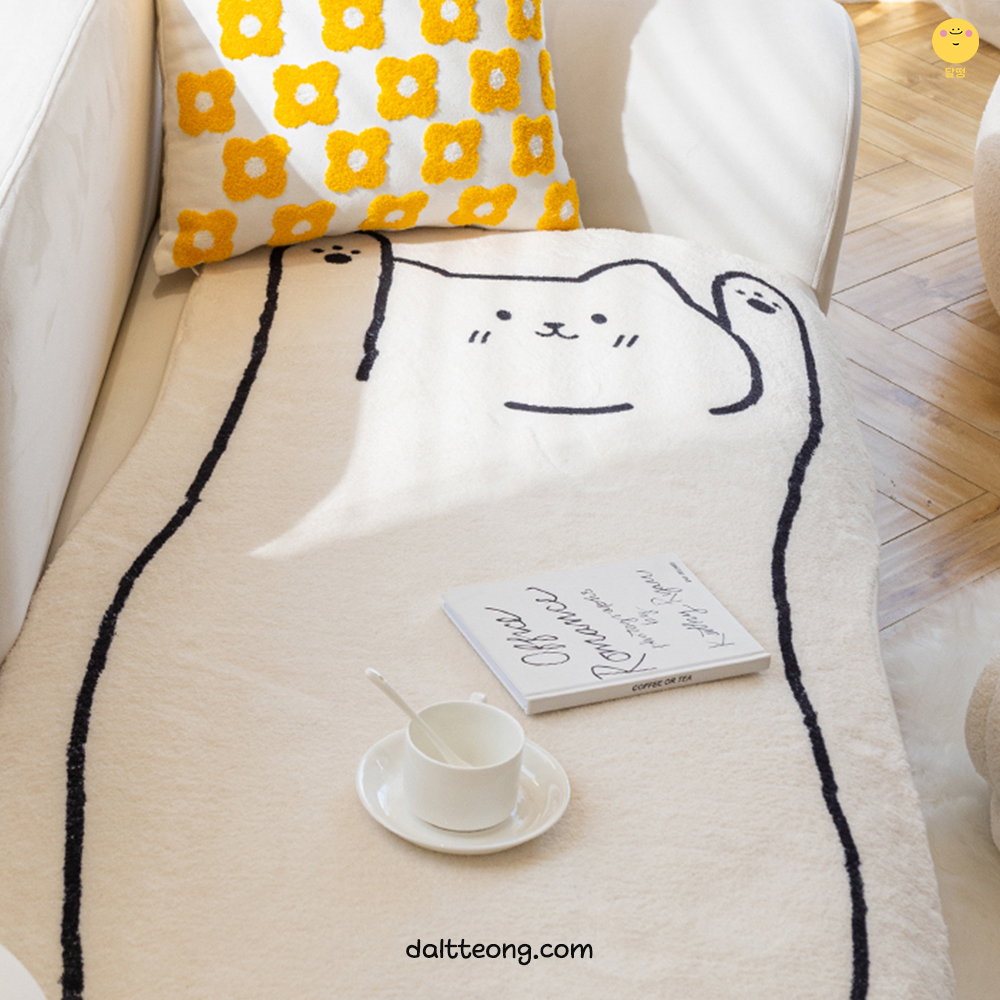 달떵 귀여운 극세사 귀여운 고양이 쇼파 패드 퍼 러그 커버 매트 3인4인 70x150