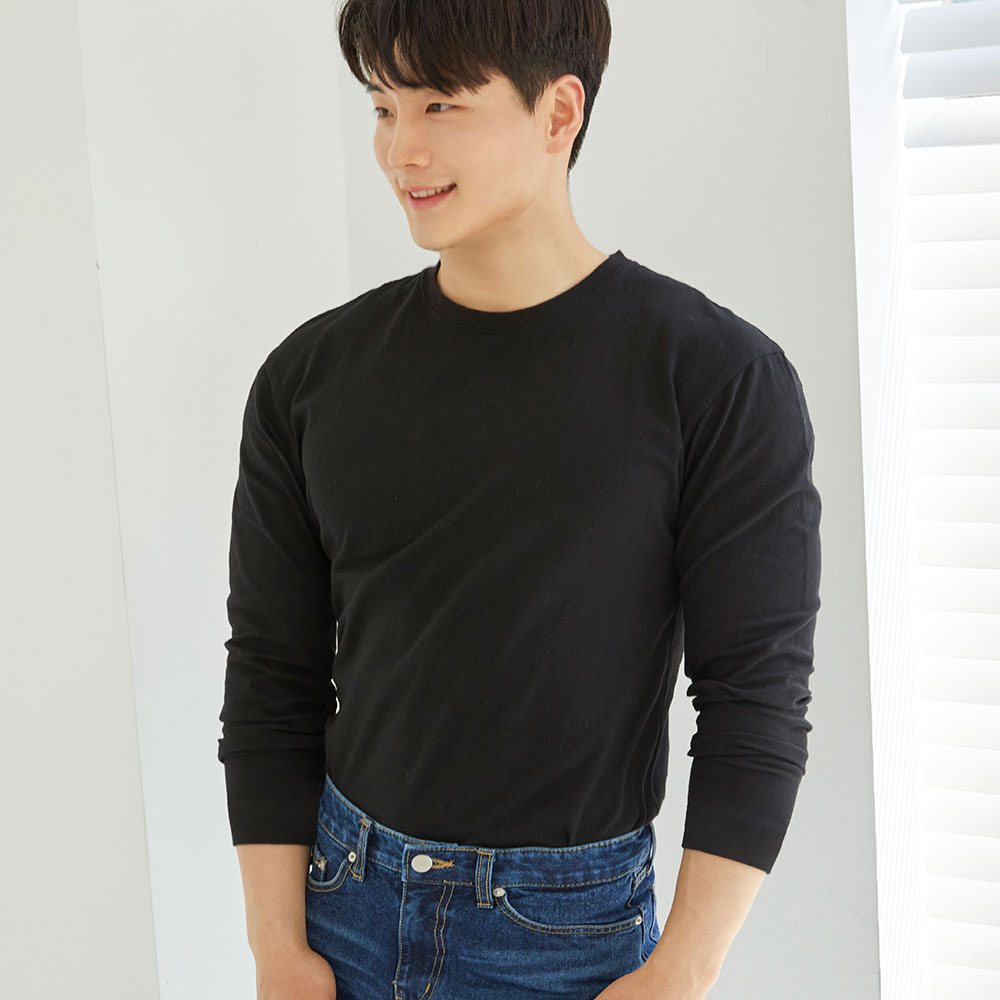 남자 머슬핏 긴팔 무지 티셔츠 쭉티버전 이미지 2