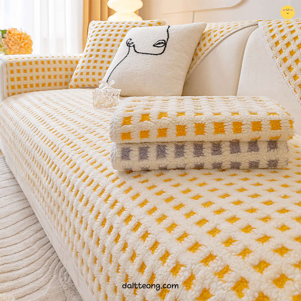 달떵 극세사 양털 퍼 쇼파 패드 그레이 체크 커버 러그 매트 덮개 3인 4인 70x180