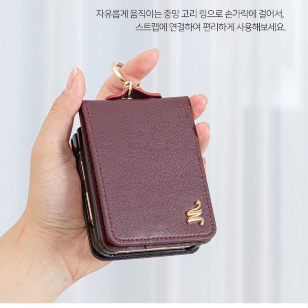 갤럭시 Z플립4 카드 지갑 케이스 천연소가죽 - 상세 이미지 4
