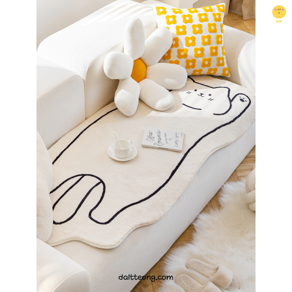 달떵 귀여운 극세사 귀여운 고양이 쇼파 패드 퍼 러그 커버 매트 3인4인 70x150