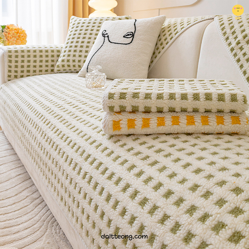 달떵 극세사 양털 퍼 쇼파 패드 그레이 체크 커버 러그 매트 덮개 3인 4인 70x180