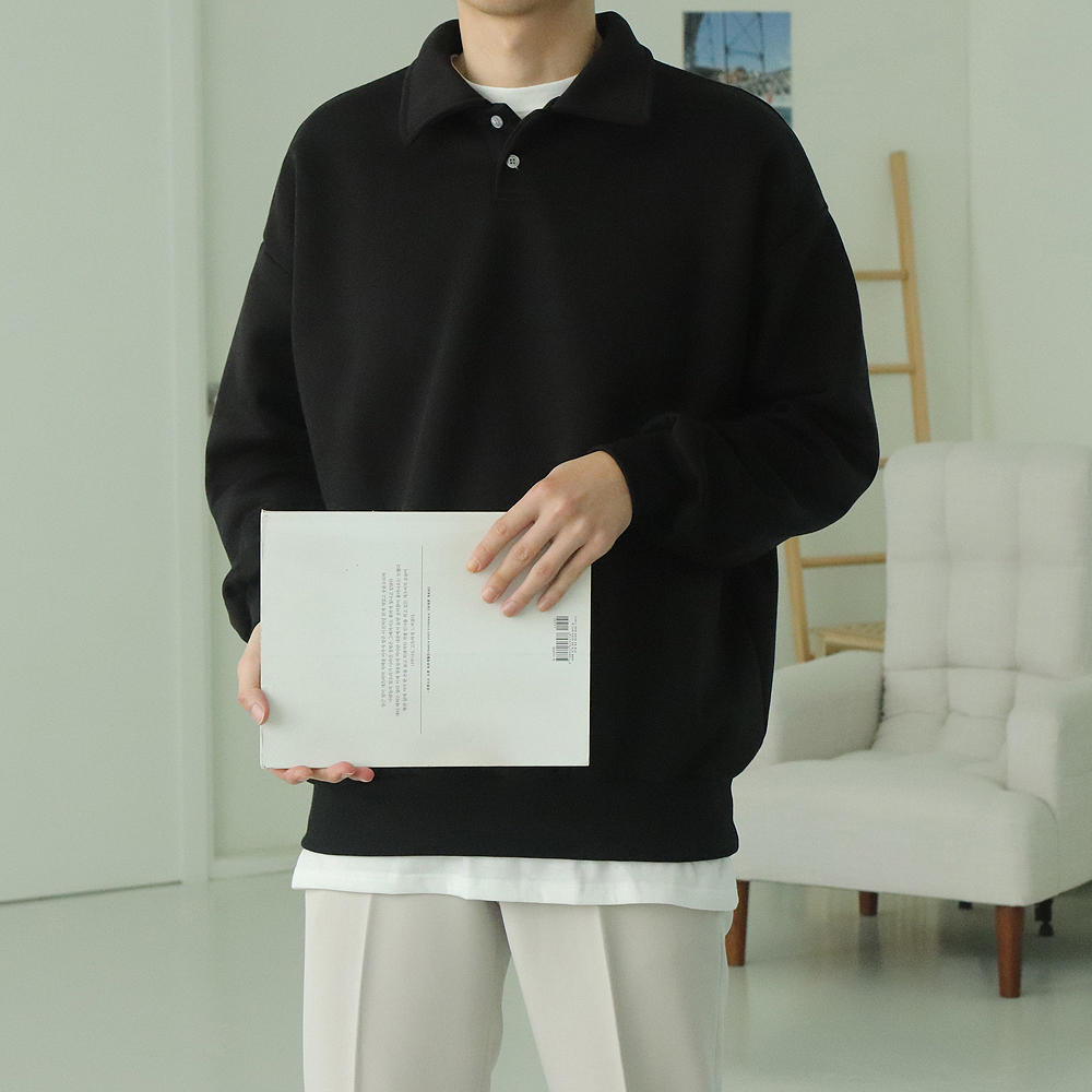 남자기모맨투맨 오버핏 커플 카라 남자맨투맨 - 상세 이미지 4
