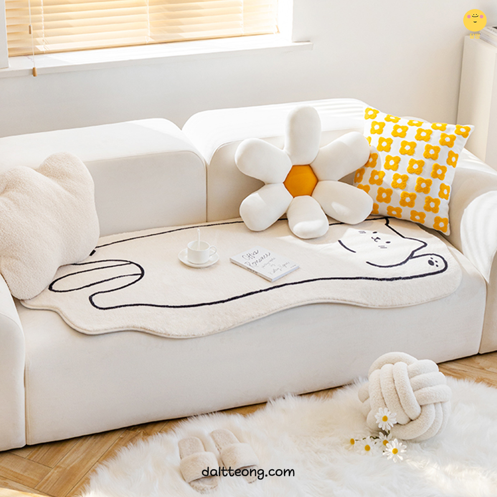 달떵 귀여운 극세사 귀여운 고양이 쇼파 패드 퍼 러그 커버 매트 3인4인 70x150