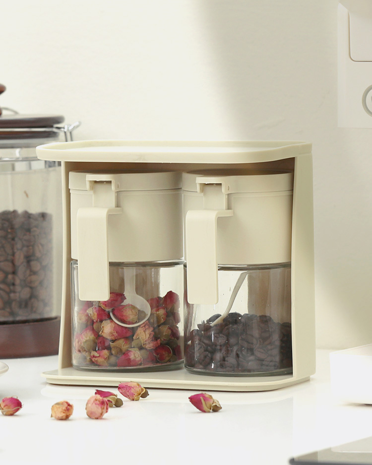 로망키친 스푼있는 양념통 양념병 랙세트2구 아이보리(CRO0030)