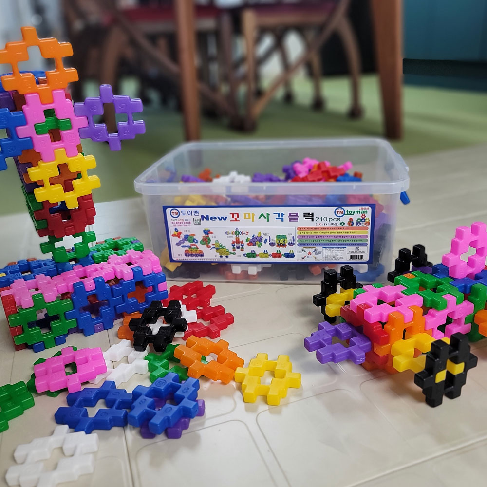 와플블럭 토이맨 뉴꼬마사각블럭 210p 바퀴포함 십자 블록놀이 유아 어린이 돌봄늘봄 교구 이미지 3