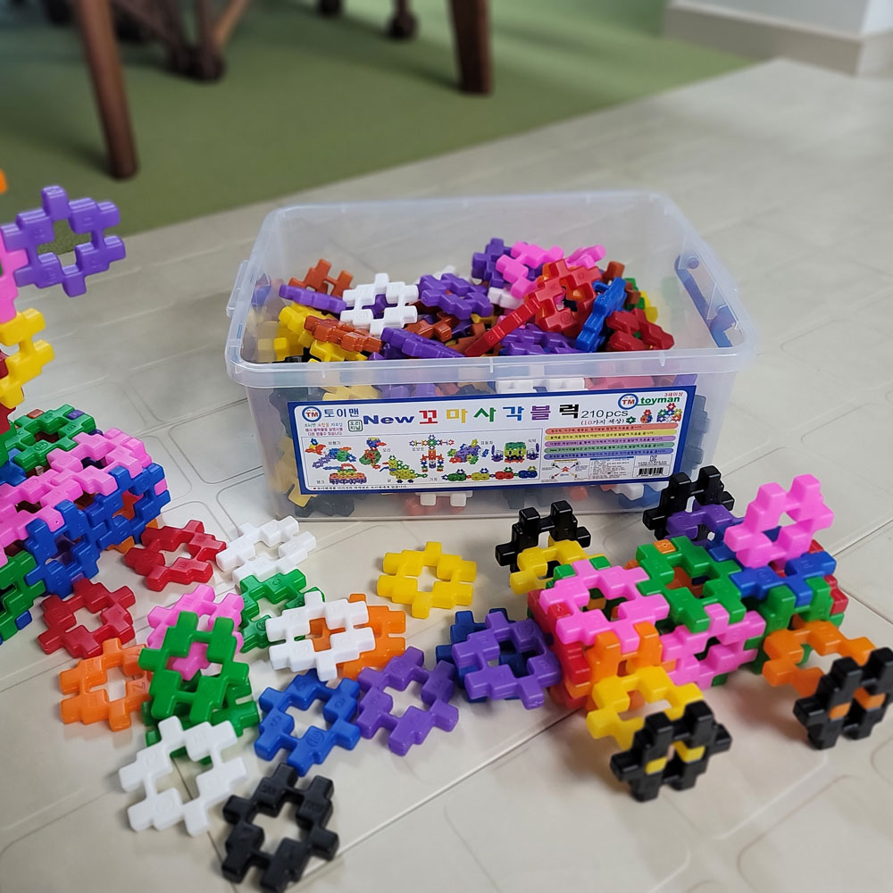 와플블럭 토이맨 뉴꼬마사각블럭 210p 바퀴포함 십자 블록놀이 유아 어린이 돌봄늘봄 교구