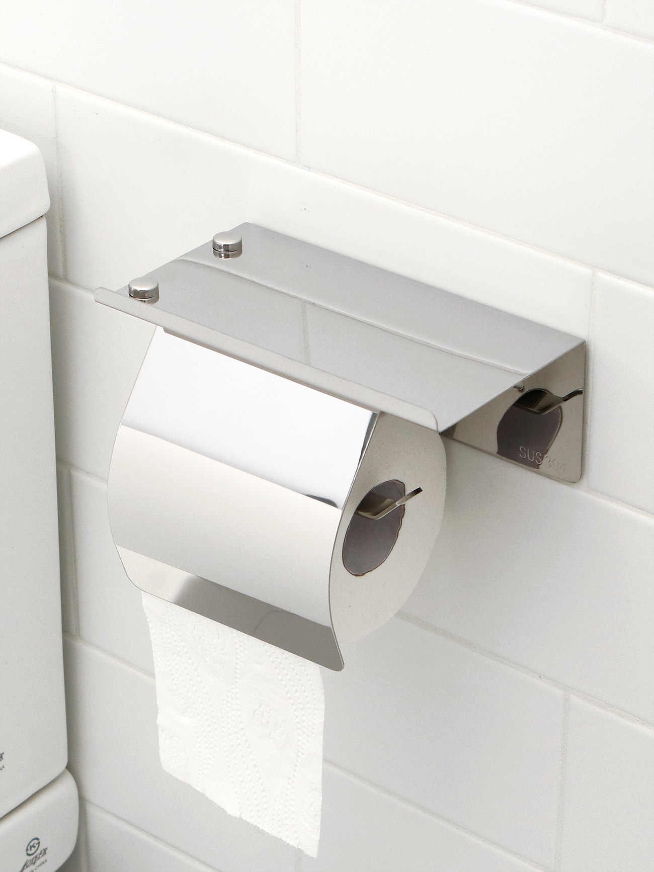 304스텐 3M 강력접착 무타공 휴지걸이 선반 덮개형 라인 스텐(CRM0056)