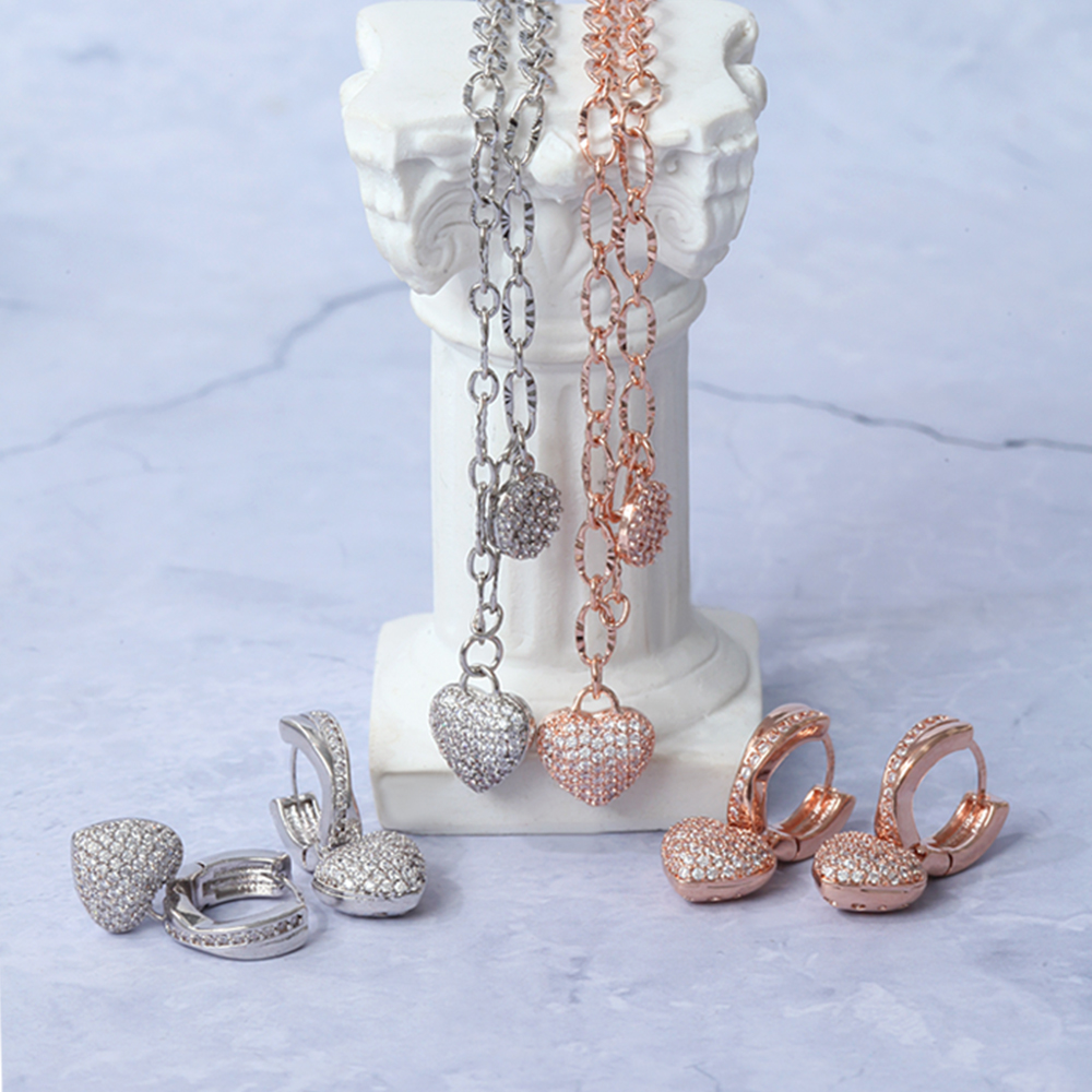 14K G.F 케이티 하트 귀걸이+목걸이 SET0118 - 상품 이미지