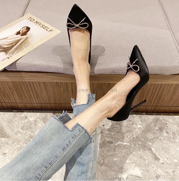 220-265 르에블 6,8,10cm 스틸레토 블랙 새틴 펌프스 하이힐 1color 상세 이미지 12