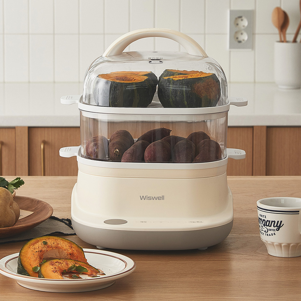 위즈웰 전기찜기 6L 예약 대용량 야채 스팀 계란 고구마 삶는 찌는 기계 가정용 다담
