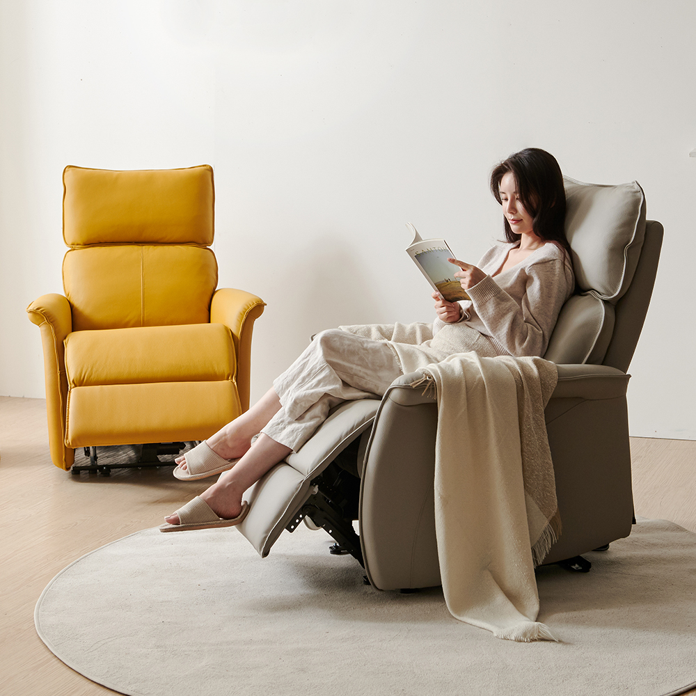 아가사 천연면피 가죽 1인용 전동 리클라이너 소파