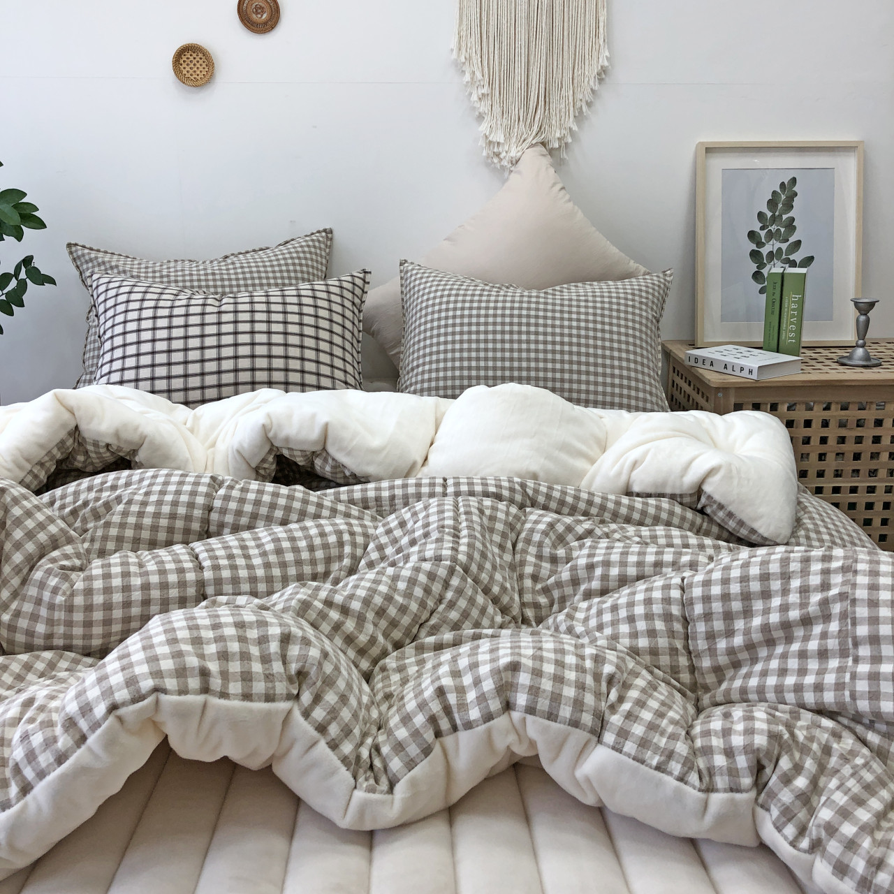 깅엄 체크 워싱 광목천 순면 극세사 겨울 알러지케어 차렵이불 베개세트 SS
