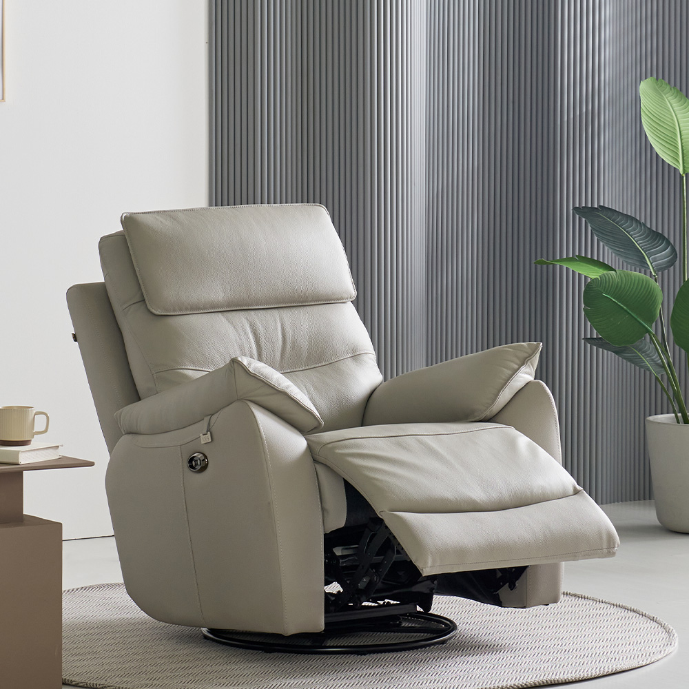 스코나 덱스터 천연 황소 통가죽 흔들 회전 1인 리클라이너 소파