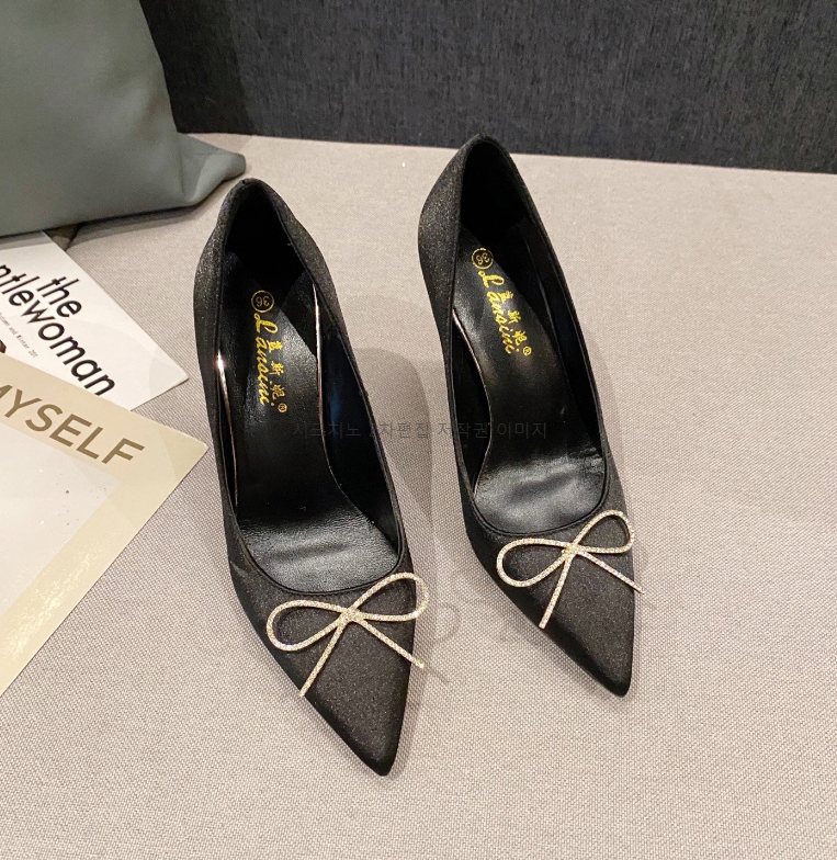 220-265 르에블 6,8,10cm 스틸레토 블랙 새틴 펌프스 하이힐 1color 상세 이미지 19