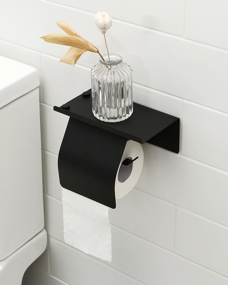 304스텐 3M 강력접착 무타공 무광블랙 휴지걸이 선반 덮개형 라인 블랙