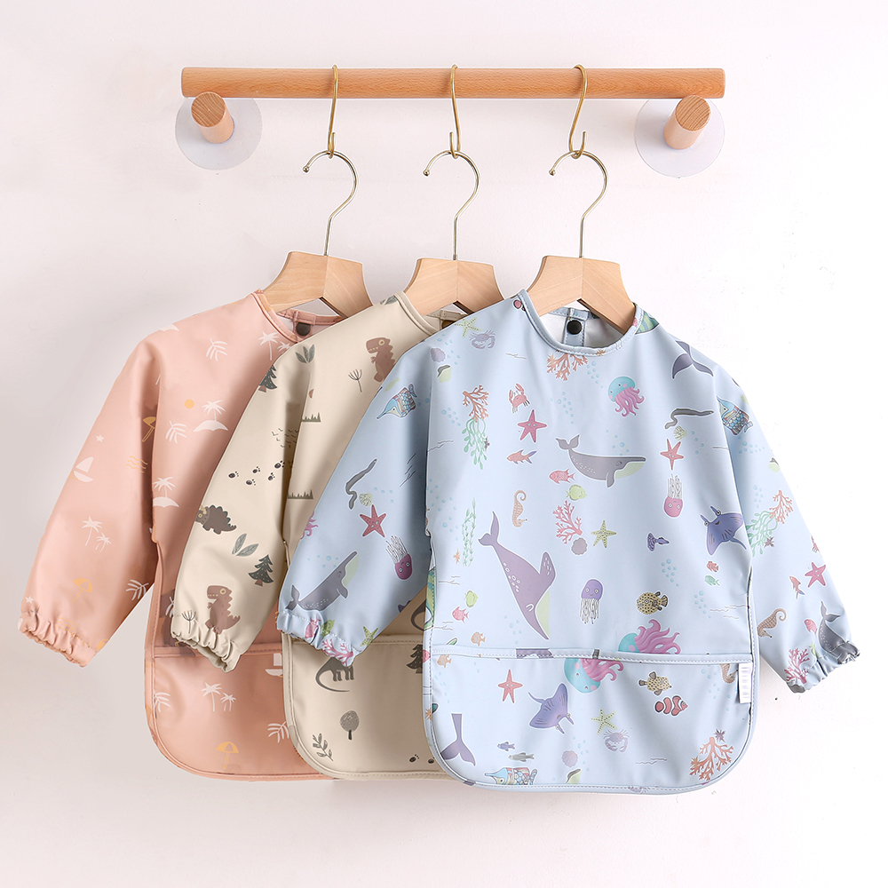 르메이어 아기턱받이 긴팔 방수 자기주도 이유식