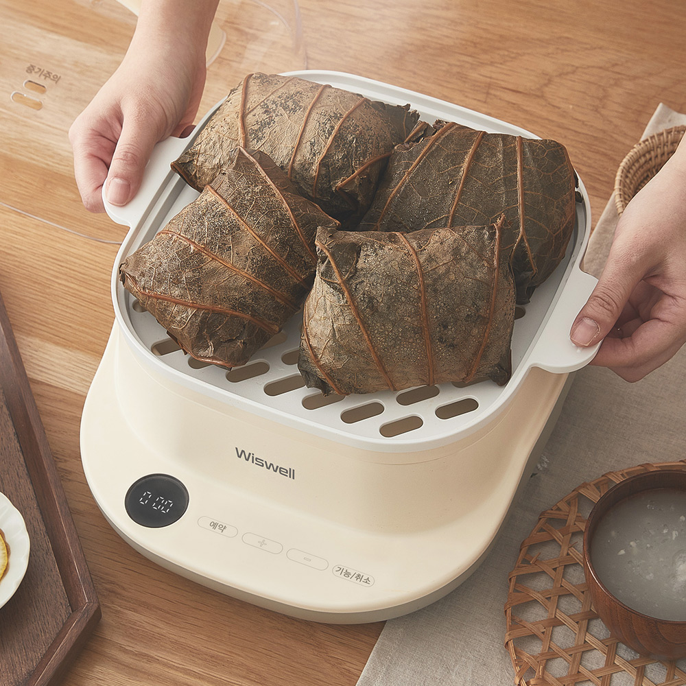 위즈웰 전기찜기 6L 예약 대용량 야채 스팀 계란 고구마 삶는 찌는 기계 가정용 다담
